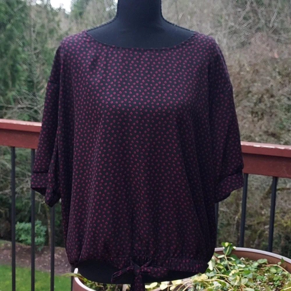 West Kei Black And Red Blouse Polka Dot Tie Waist Size L